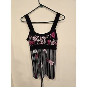 Y2K Speechless Floral Empire Waist Cami Top Pink Black Striped 2000s Size Medium